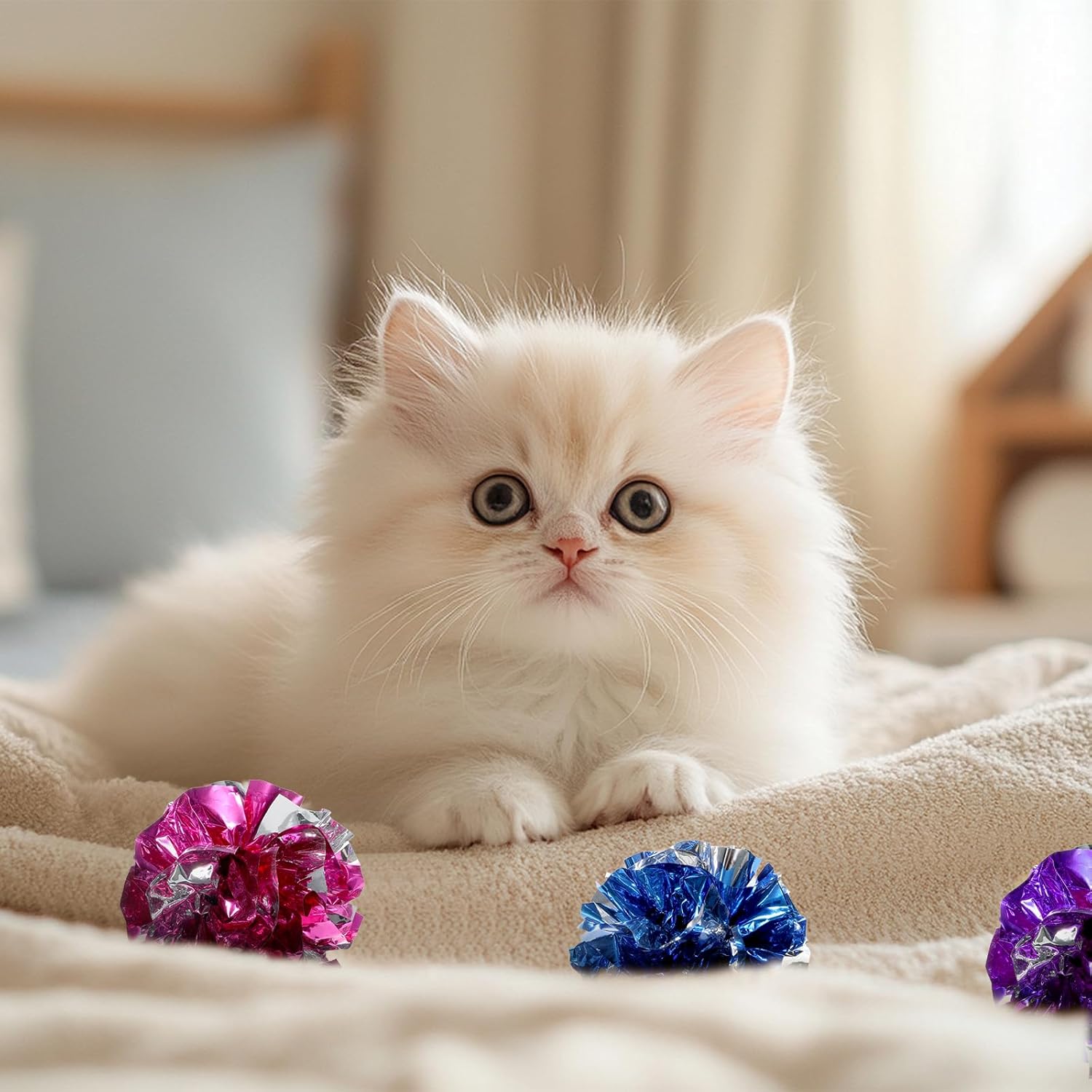 Vin Beauty 30 Pcs Cat Crinkle Balls Toy 2.36 Inch Interactive Crinkle Balls for Cats, Colorful Chew and Chase Training Activity Cat Toys for Indoor Kittens to โ image 3