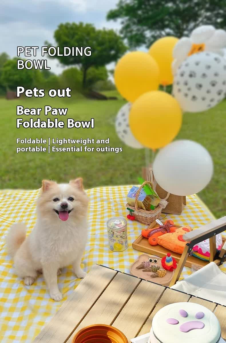 Portable Silicone Double Pet Bowl - Collapsible Travel Dog Feeder for Food & Water - 2 x 450ml Capacity with Zipper Case - Light Yellow โ image 4