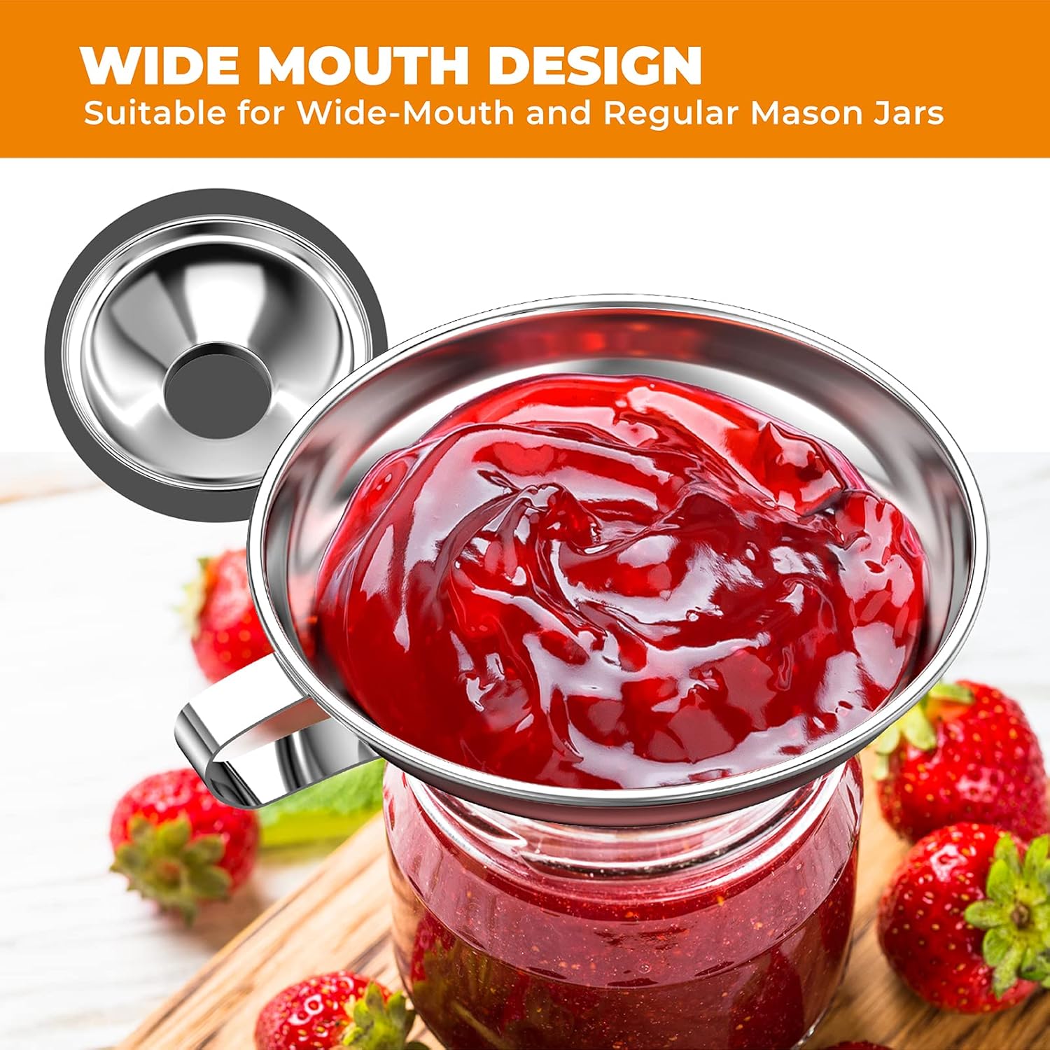 Canning Funnel for Kitchen Use, Wide Mouth Food Grade Stainless Steel Funnel for Wide and Regular Mouth Mason Jar, Deal for Filling Bottle, Liquid and Solid — image 3