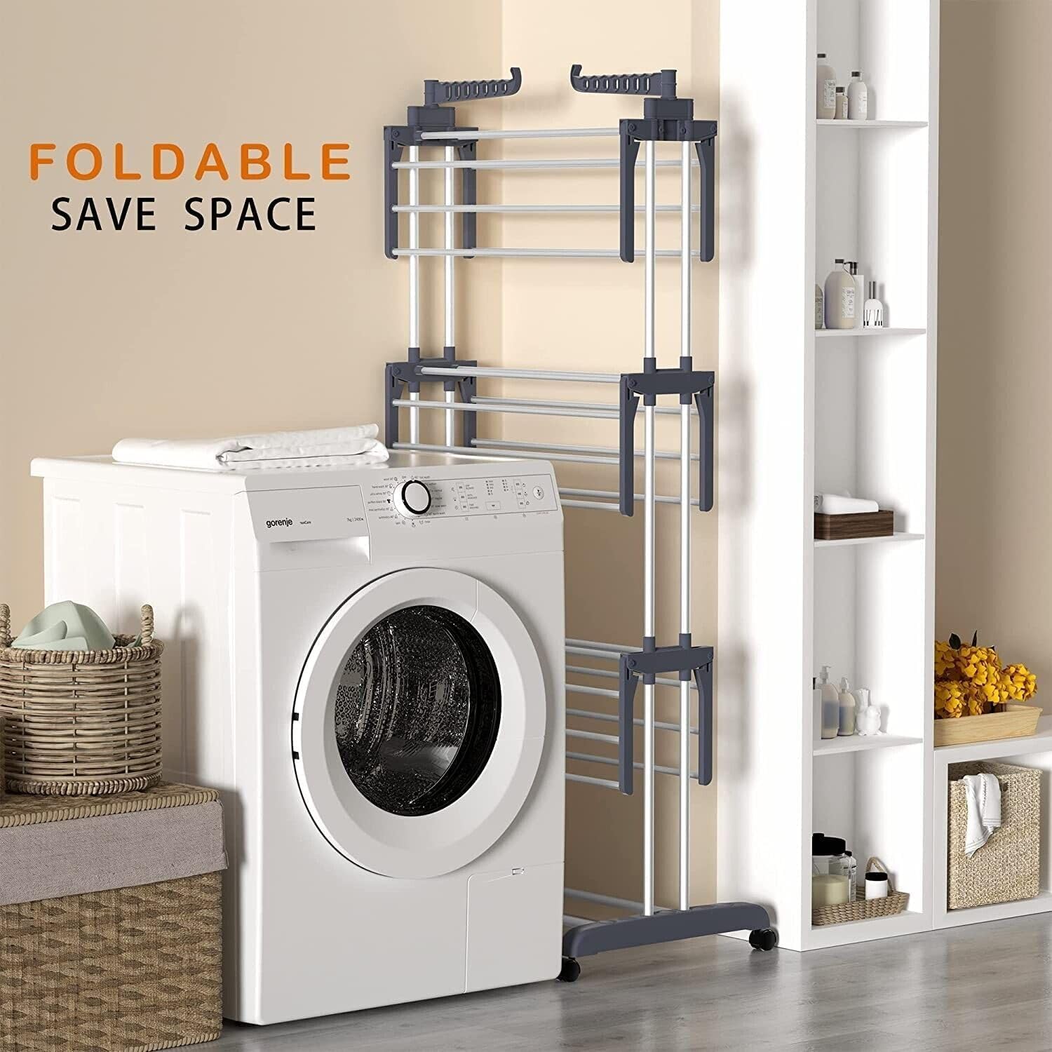 CARLA HOME Folding Clothes Drying Rack with Wheels and Adjustable Side Wings for Laundry Rack and Clothes Storage (Upgraded Model) — image 4