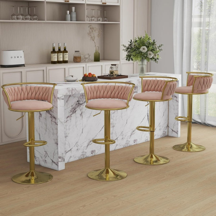 SERENITà Golden Swivel Upholstered Velvet Adjustable Height Counter Stool with Metal Frame Pink (Set of 2) — image 3