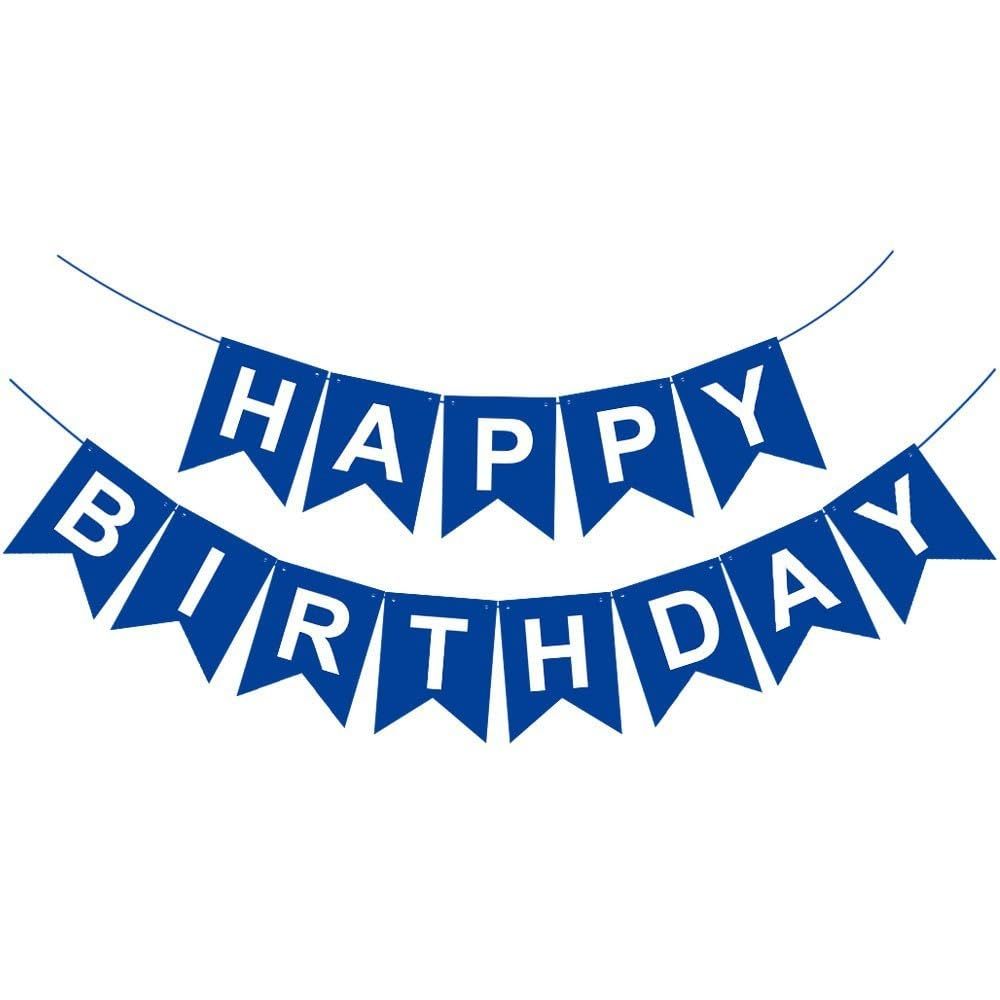 Navy blue-white Black Happy Birthday banner and lovely paper circular confetti wreath swirls balls for birthday party decorations โ image 3