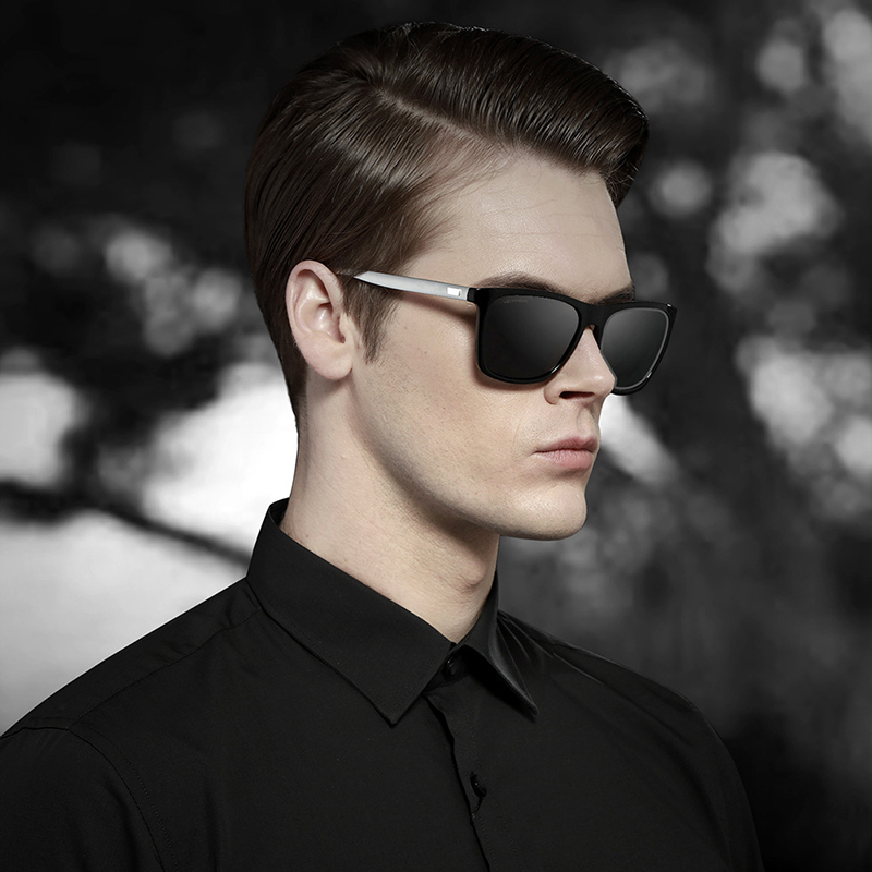 Black Frame + Silver Temples + Gray Lenses Unisex Aluminum-Magnesium Square Polarized Sunglasses - Stylish UV-Protective Driving Glasses with Case โ image 4
