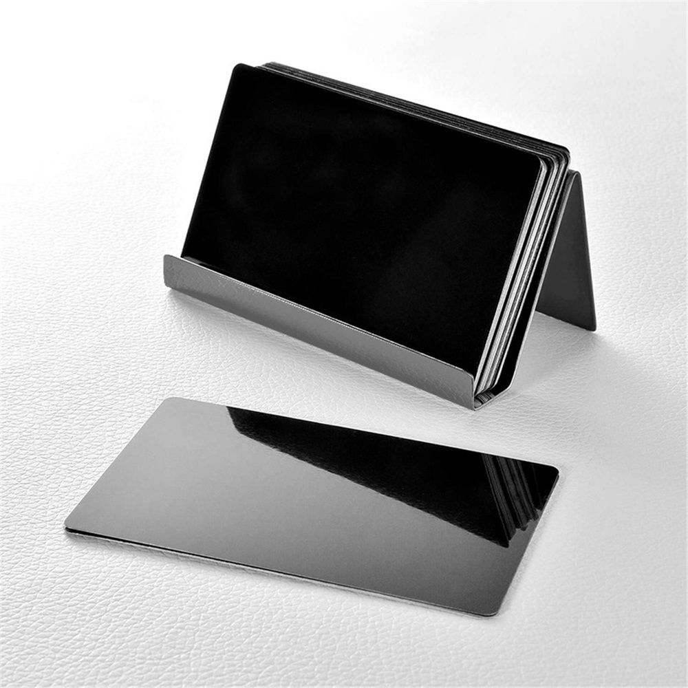 2pcs Business Card Holder, Reflective Stainless Steel Desktop Name Cards Display Stand for Office Desk, Black — image 3
