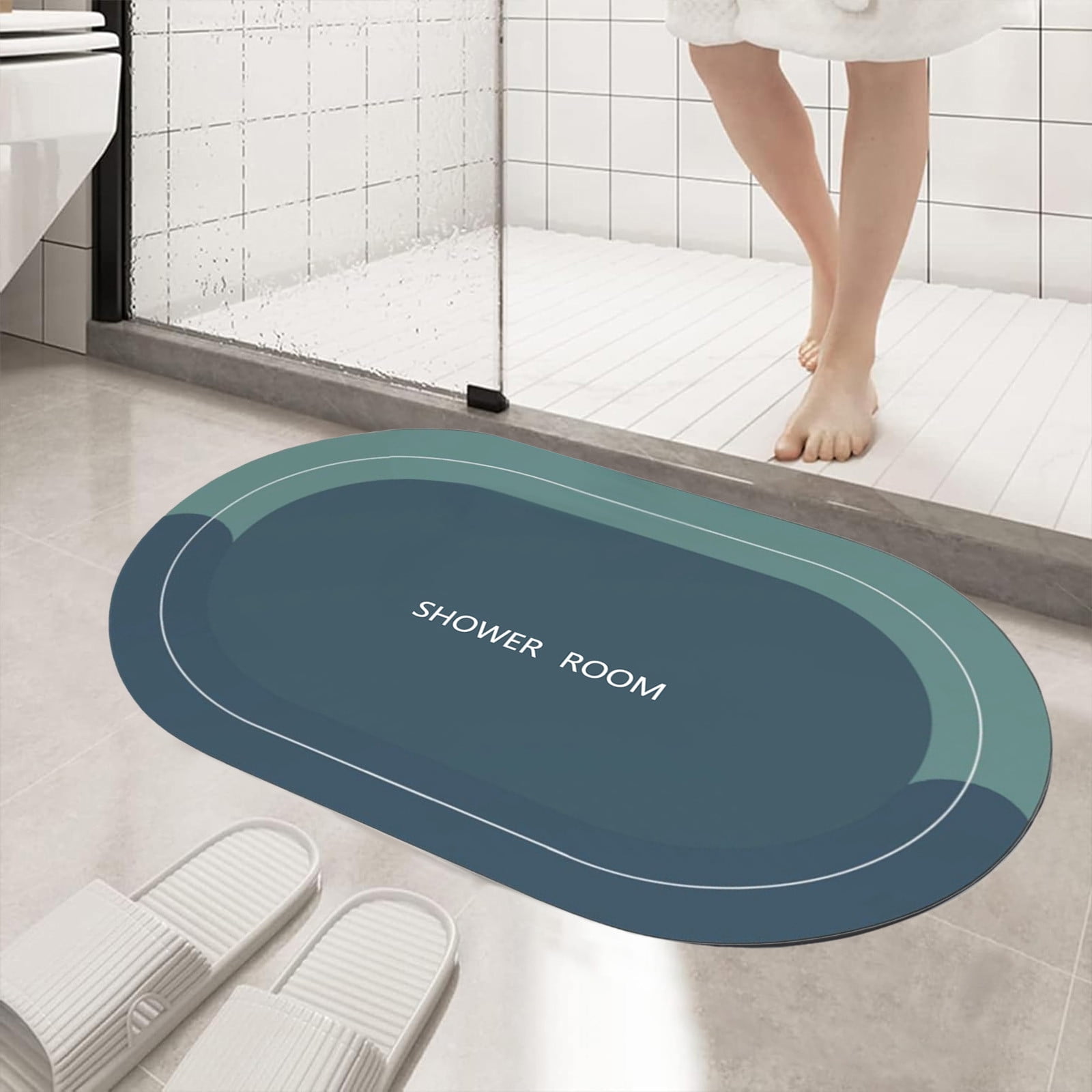 Oval Bathroom Rugs, Extra Soft Absorbent Bath Mat, 15.7"x23.6" Quicker Dry Washable Bath Mats for Bathroom, Tub and Shower, Non-Slip Bathroom Rug Blue β image 6