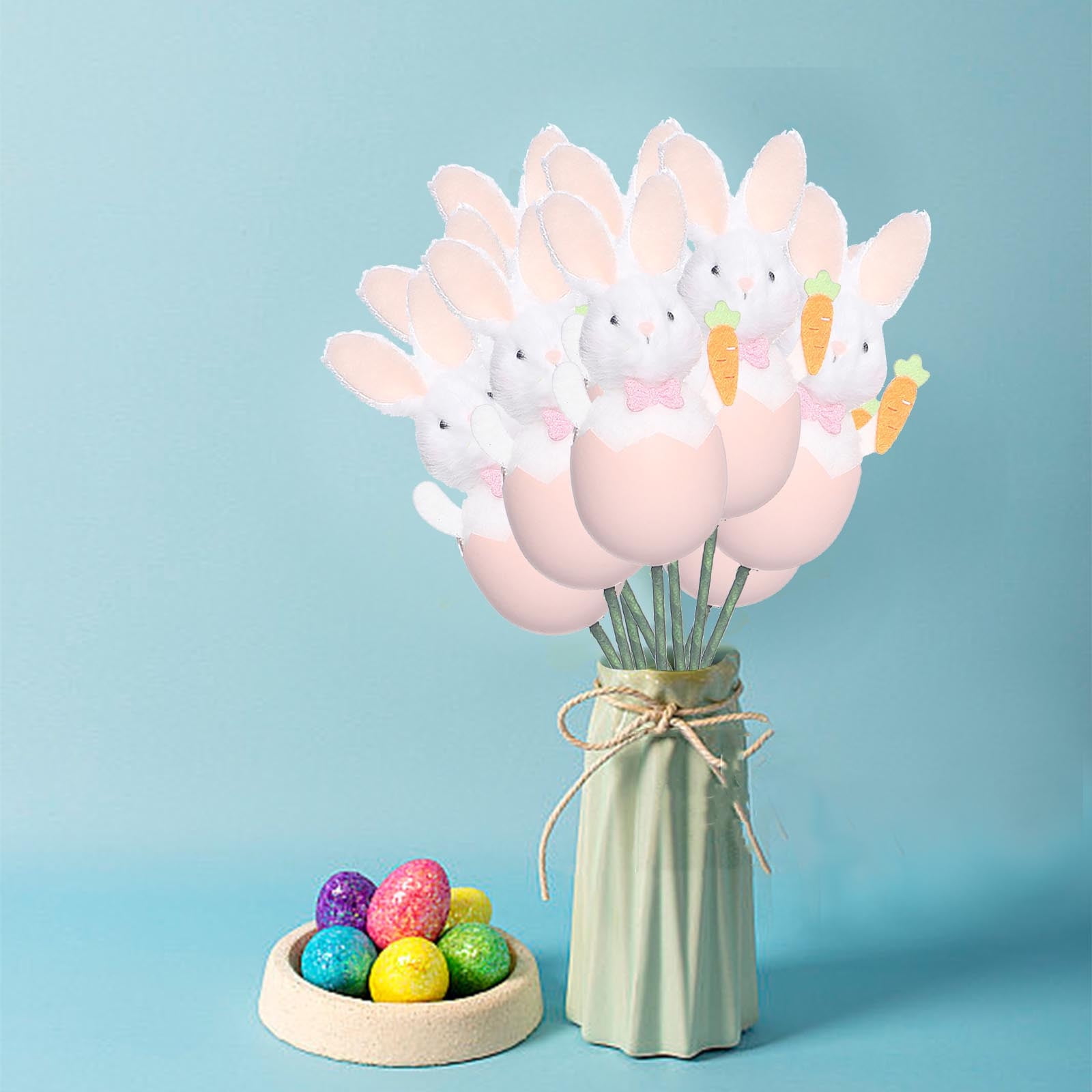 Bunny Plush Doll Pick DIY Bouquet Accessories Adorable Festival Gift Party Vase Filler Decorative Stick Cute Animal Ornament Pink — image 4