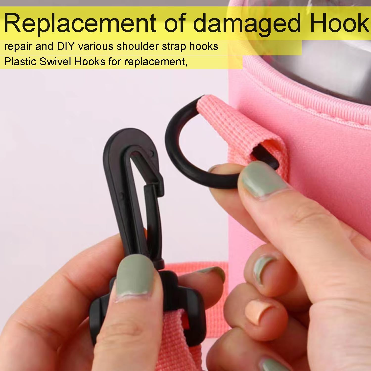 CooBigo 12PCS Plastic Swivel Snap Hook Clips for Purse,1 Inch Rotary Clasp Purse Strap Hardware for Bag Making Nylon Webbing Hook Backpack Strap Clip Lanyard — image 6