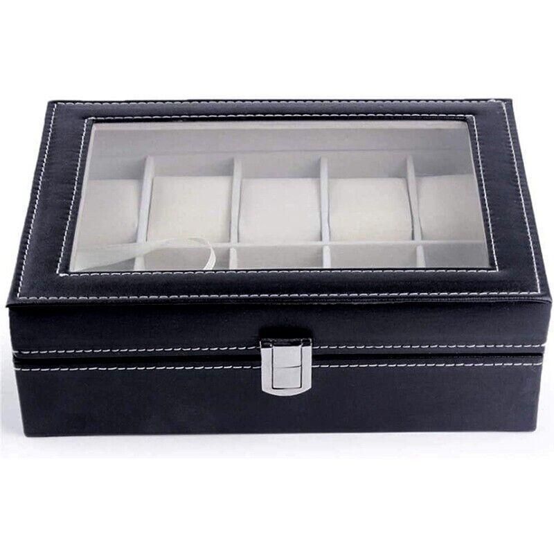 Leather Watch Jewelry Display Storage Holder Case 10 Grids Box Organizer โ image 4