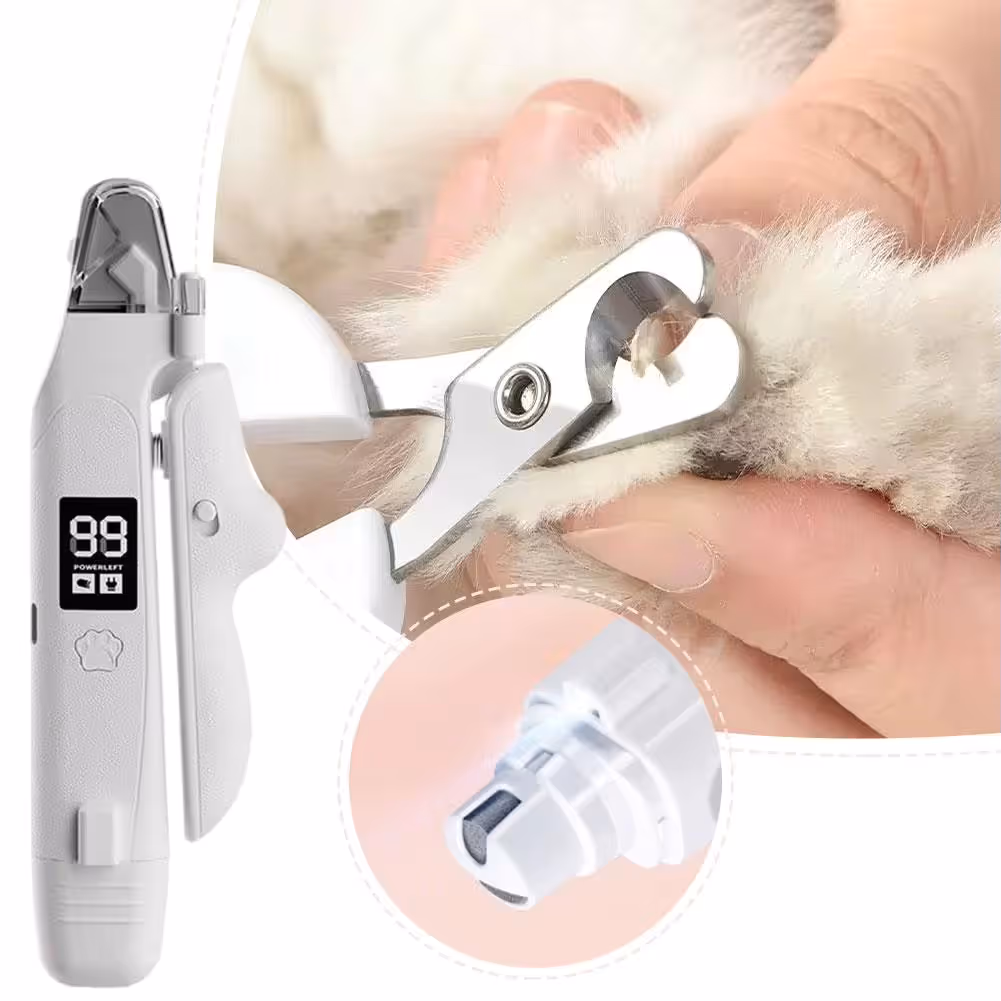 Black Paw Hair Trimmer and White Pet Nail Clipper Set USB Rechargeable Dog Cat Grooming Kit LED Display Low Noise Paw Shaver Nail Grinder 2 in 1 Pet Beauty โ image 2