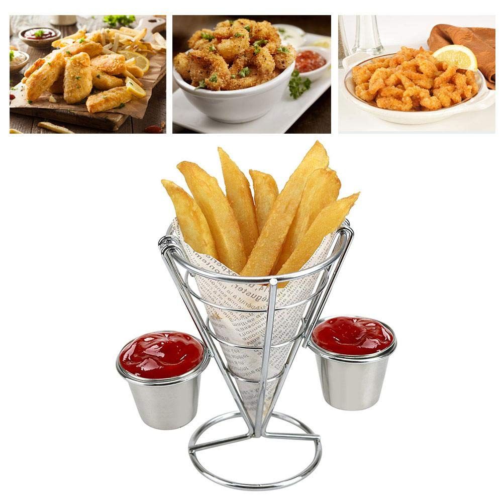 potato chip cone-shaped metal wire basket with dipping sauce snack appetizer rack, suitable for kitchen and family gatherings — image 5