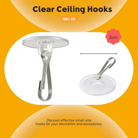 Hooks - (100 pieces per pack) - Self-adhesive hooks - Self-adhesive ceiling hooks - Super strong adhesion - Small and transparent - Will not damage walls - No โ image 6