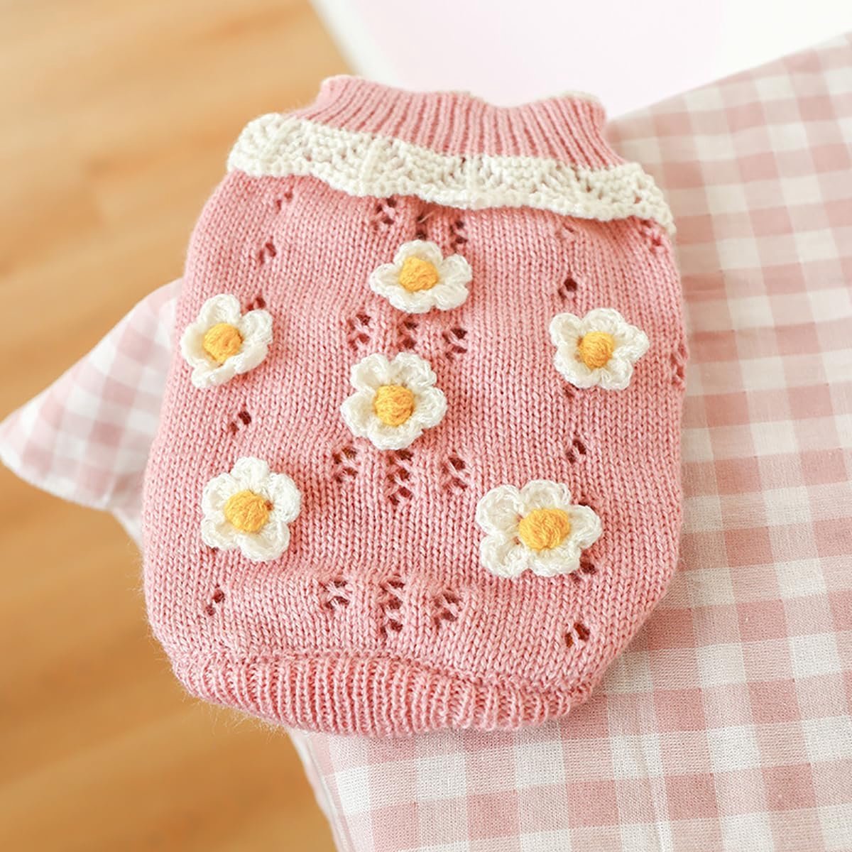Dog Coat - Dog Sweater - Sweater for Small Dogs - Dog Sweater with an Adorable Floral Girl Design - Winter Knitted Sweater - Lightweight and Warm Cat — image 2