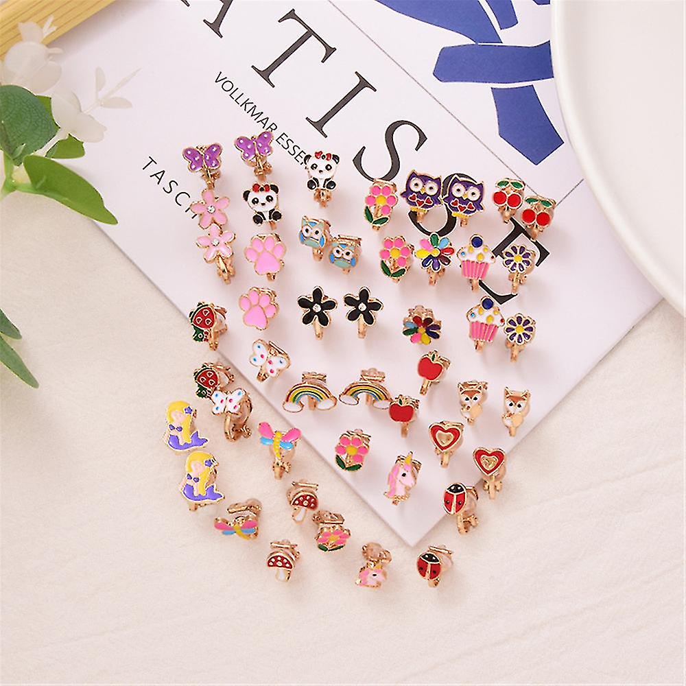 24 Pairs Girls Clip-on Earrings Children Cute Flower Metal Earring Princess Dress Up โ image 2