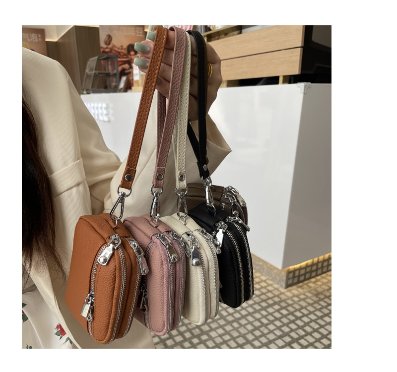 Dark Pink Women's Mini Genuine Leather Coin Purse Double Zipper Organiser Multi-function Wristlet Wallet — image 2