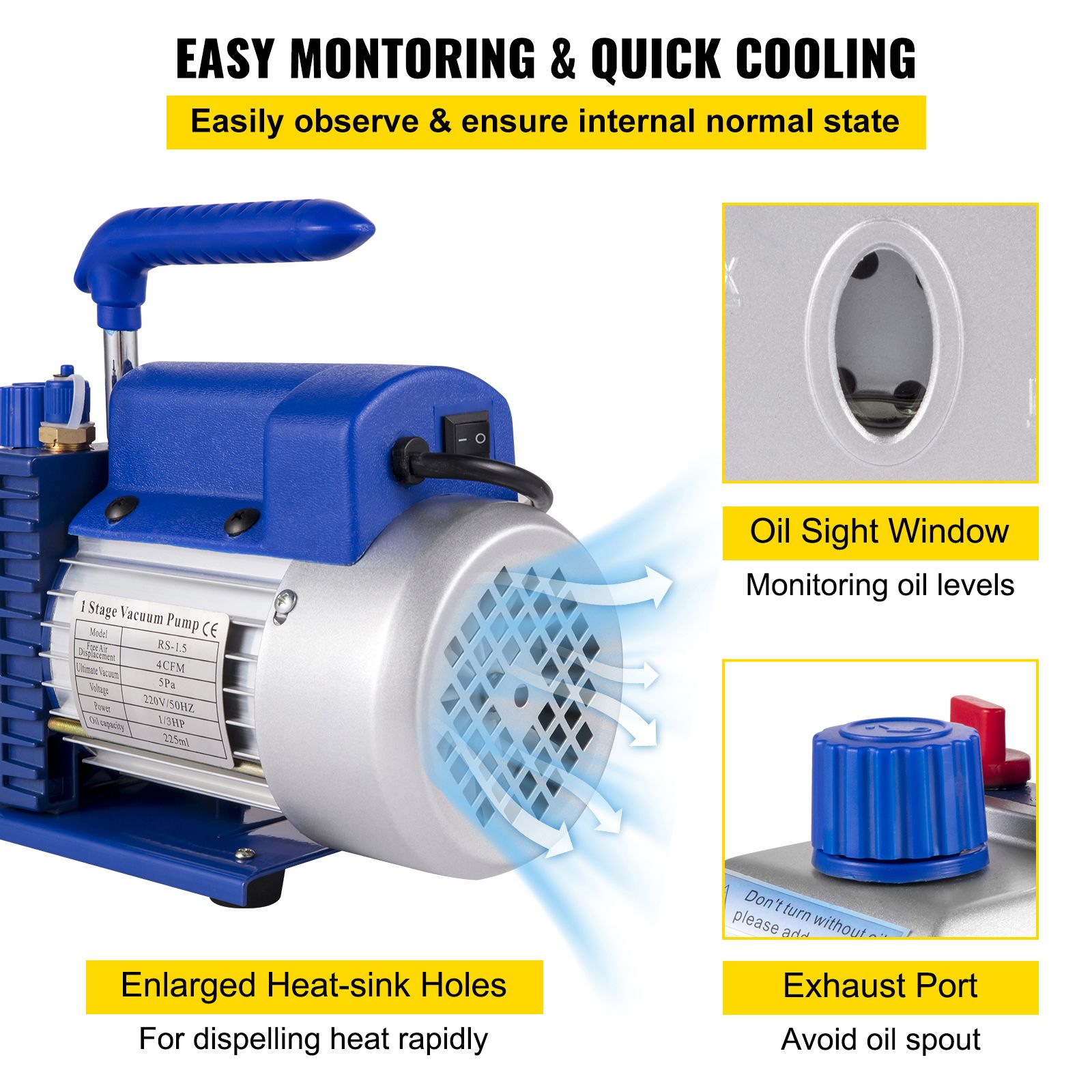4CFM 1/4HP Rotary Vane Vacuum Pump + R134AManifold Gauge Tester Charging +Hose — image 6