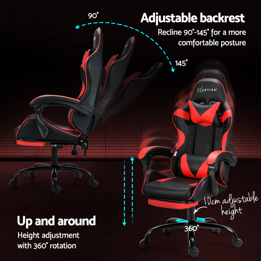 Artiss 2 Point Massage Gaming Office Chair Footrest Red โ image 5