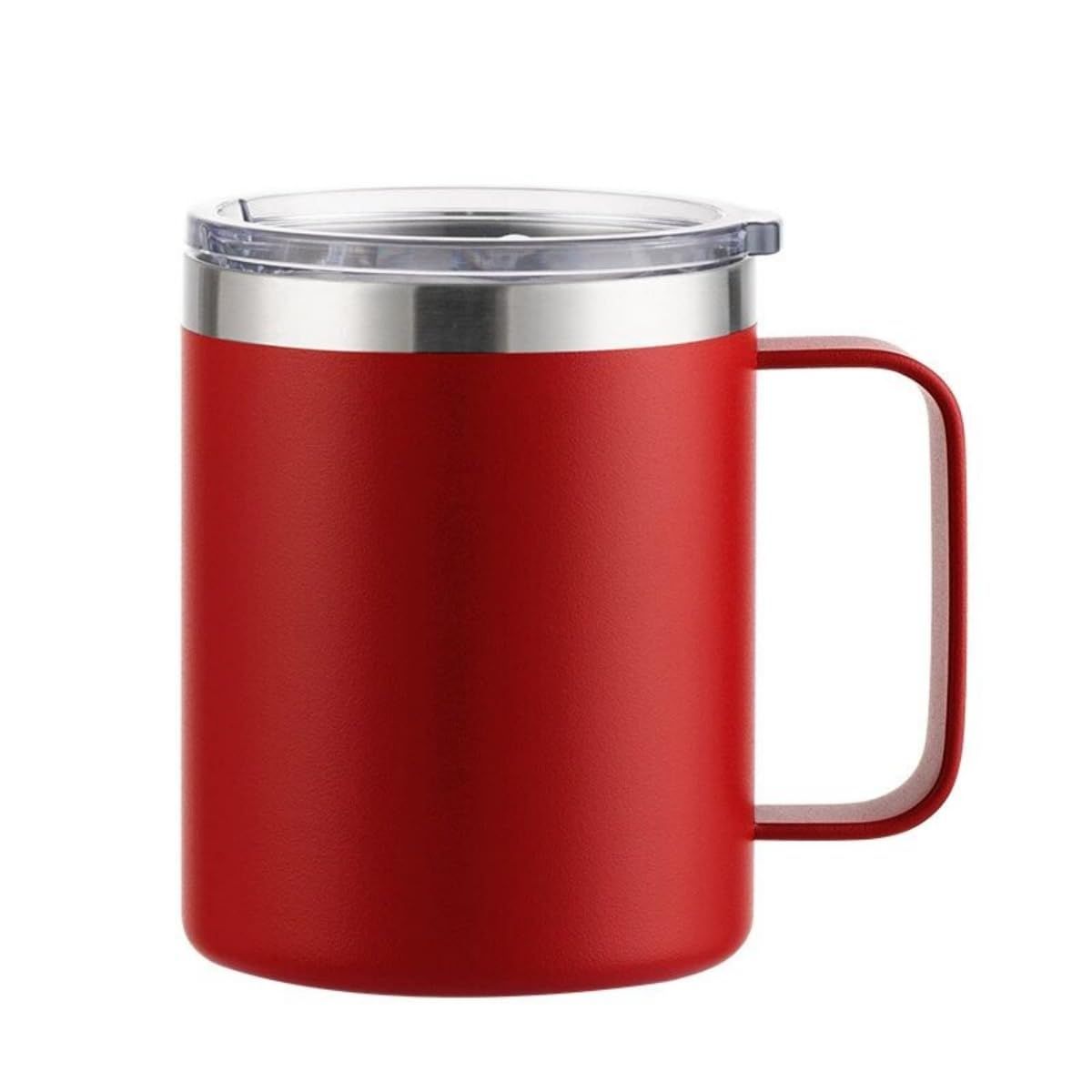 12 oz Insulated Stainless Steel Coffee Mug, Vacuum Insulated Double Wall Travel Cup with Lid and Handle, Red