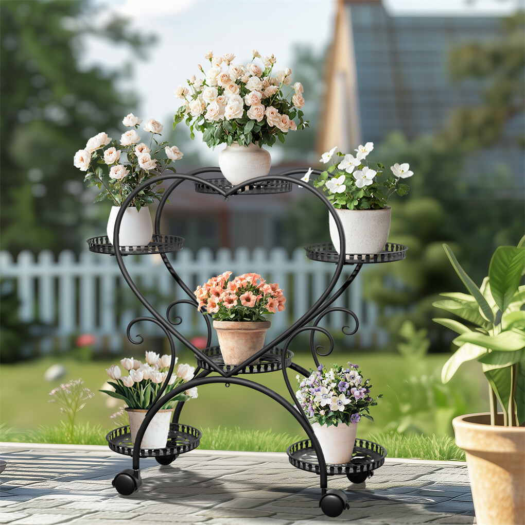 6 Potted Heart-shaped Metal Tall Plant Stand Rolling Garden Cart Flower Racks AU — image 4