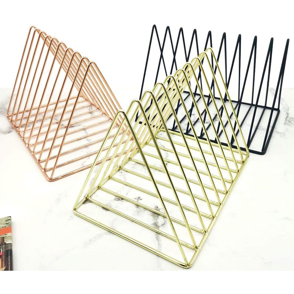 File Holder Organizer Triangle Record Album Holder Magazine Wire Rack Desk Storage Decor for Home Office — image 5