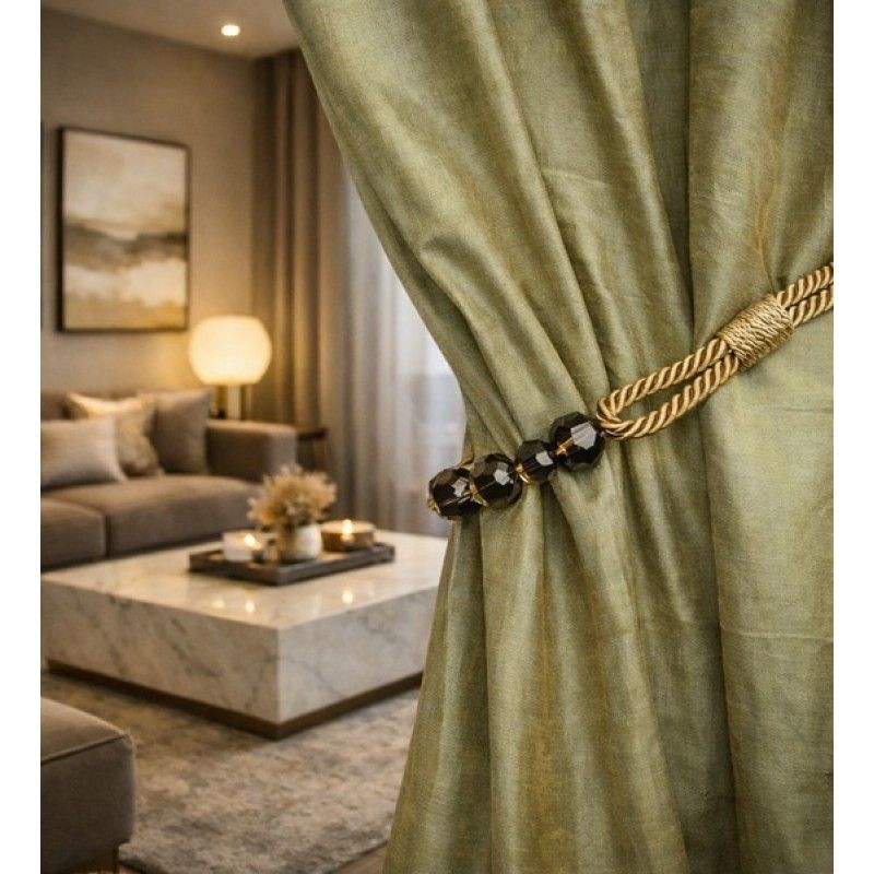 Olive Green Beaded Rope Curtain Tieback
