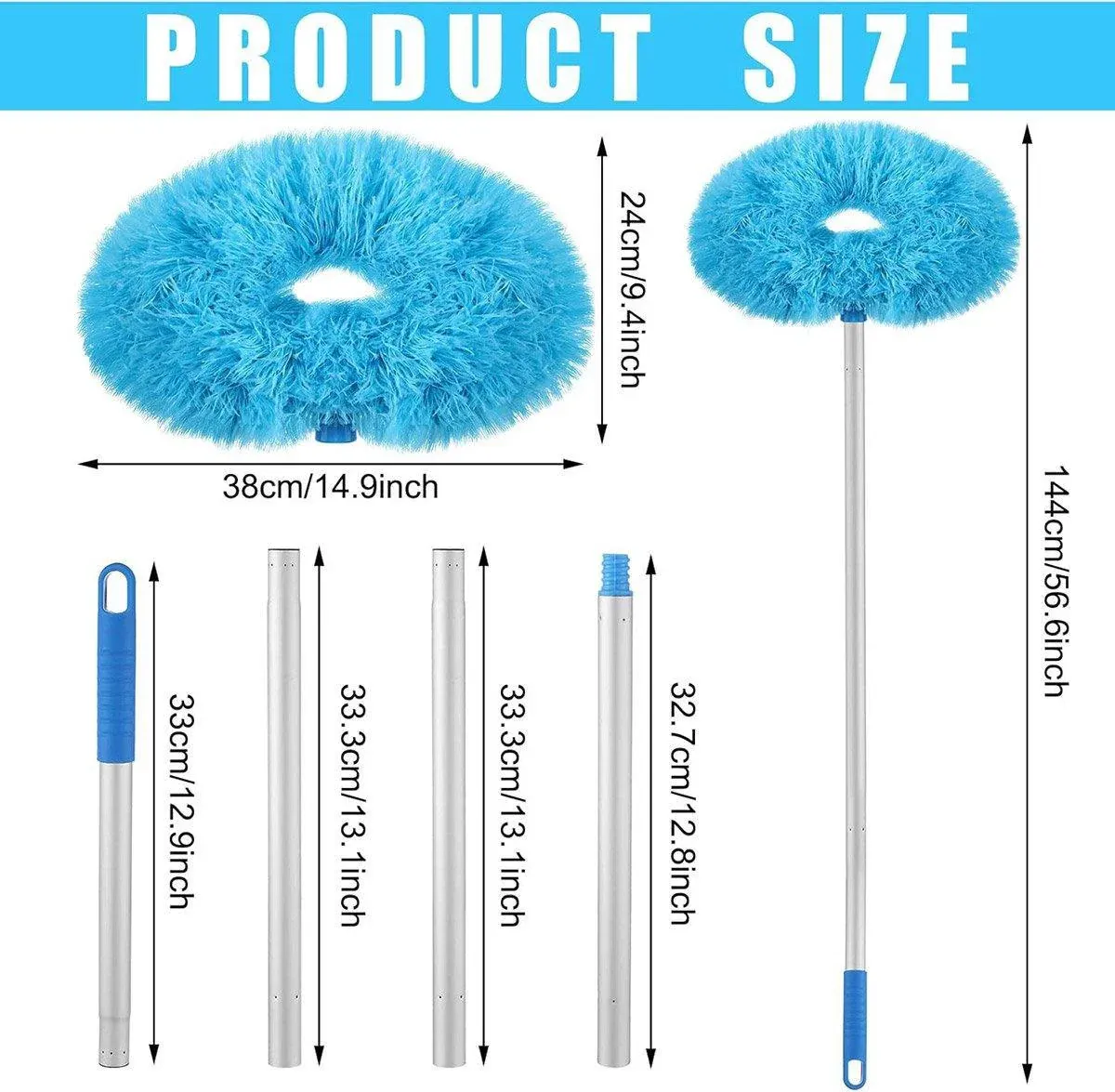 Extendable and Assembled Ceiling Duster Round Brush Dust Sweeper Cleaning Tool - Grey — image 4