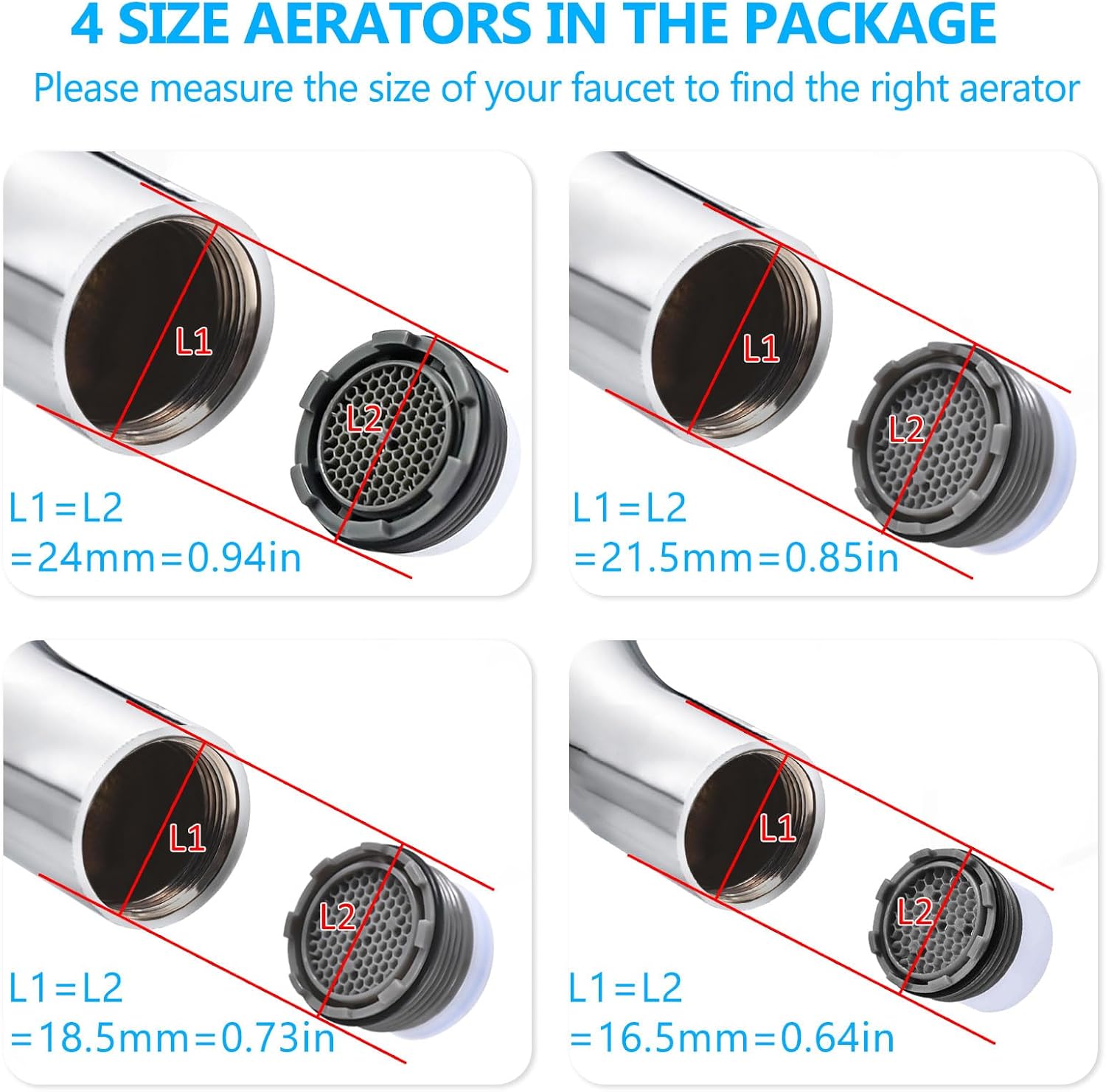 12 PCS Faucet Aerator Set, M16.5, M18.5, M21.5, M24, Kitchen & Bathroom Sink Aerator Replacement with Key Removal Wrench Tool — image 3