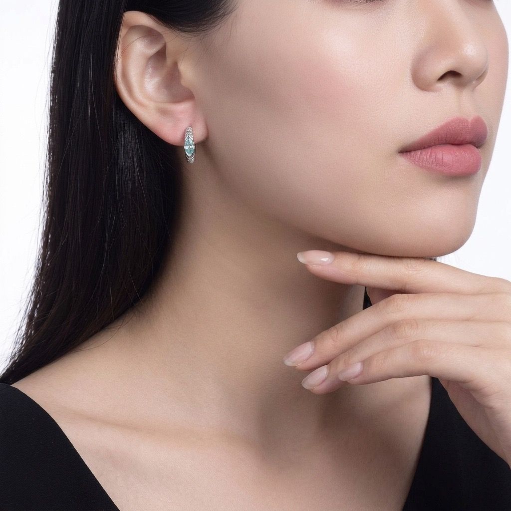 Elegant Ear Cuff with Teal Marquise Moissanite and 925 Silver Finish, Hypoallergenic and Tarnish-Resistant for Daily Wear and Light Formal Occasions, Featuring — image 3