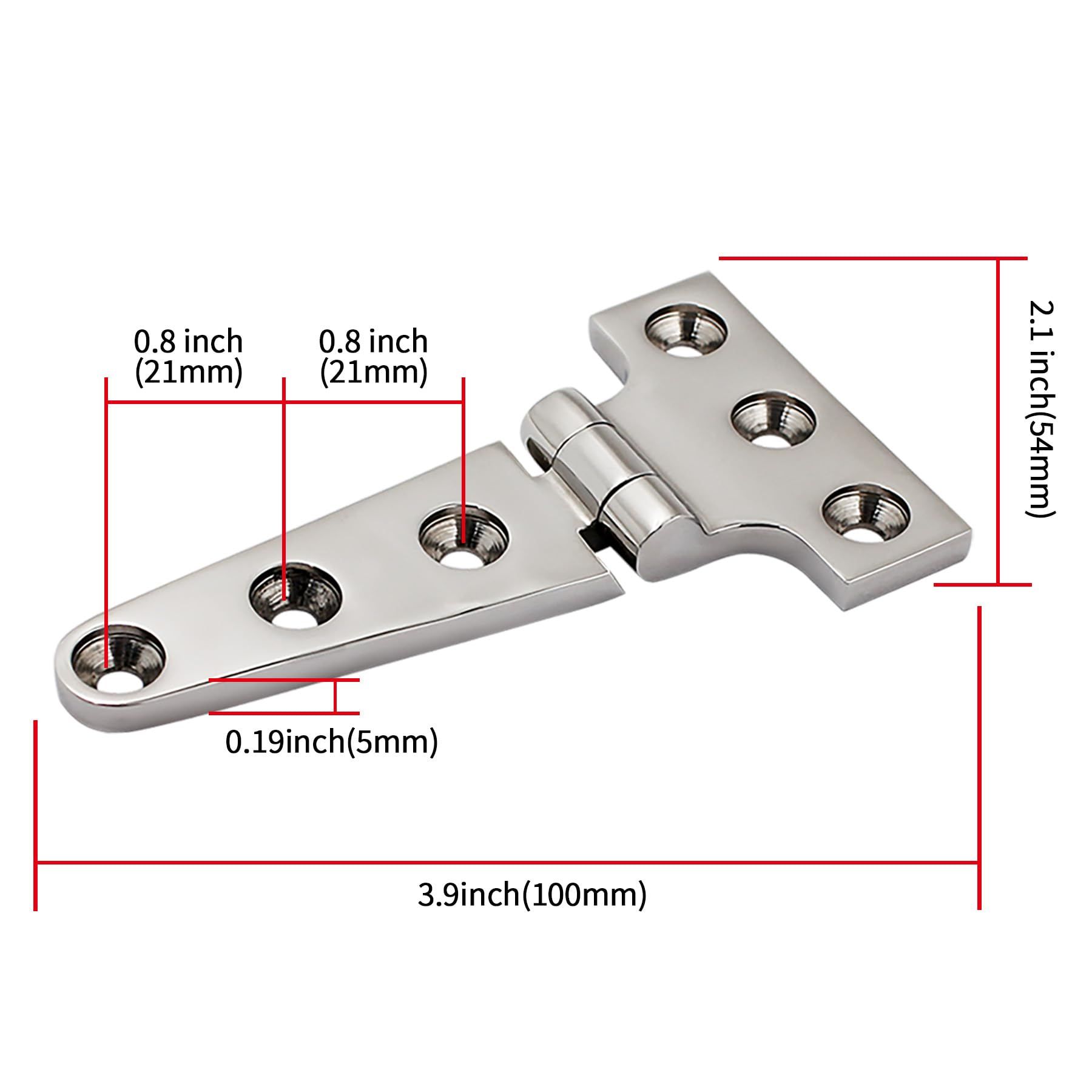 316 Stainless Steel T Hinges Marine Grade 4'' x 2" Heavy Duty Boat Hatch Hinge (100 mm X 54 mm) 2 Pack Casting Cabinet with Screws โ image 2