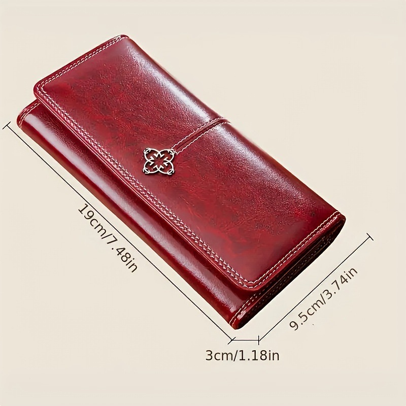 Red Women's Vintage Oil Wax Leather Long Wallet - Elegant Large Capacity Purse with Secure Zipper โ image 4