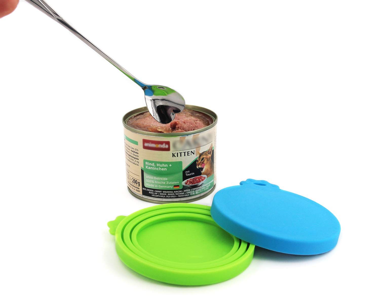 Pet Food Can Cover Silicone Can Lids for Dog and Cat Food(Universal Size, One fit 3 Size Food Cans), Blue and Green โ image 3