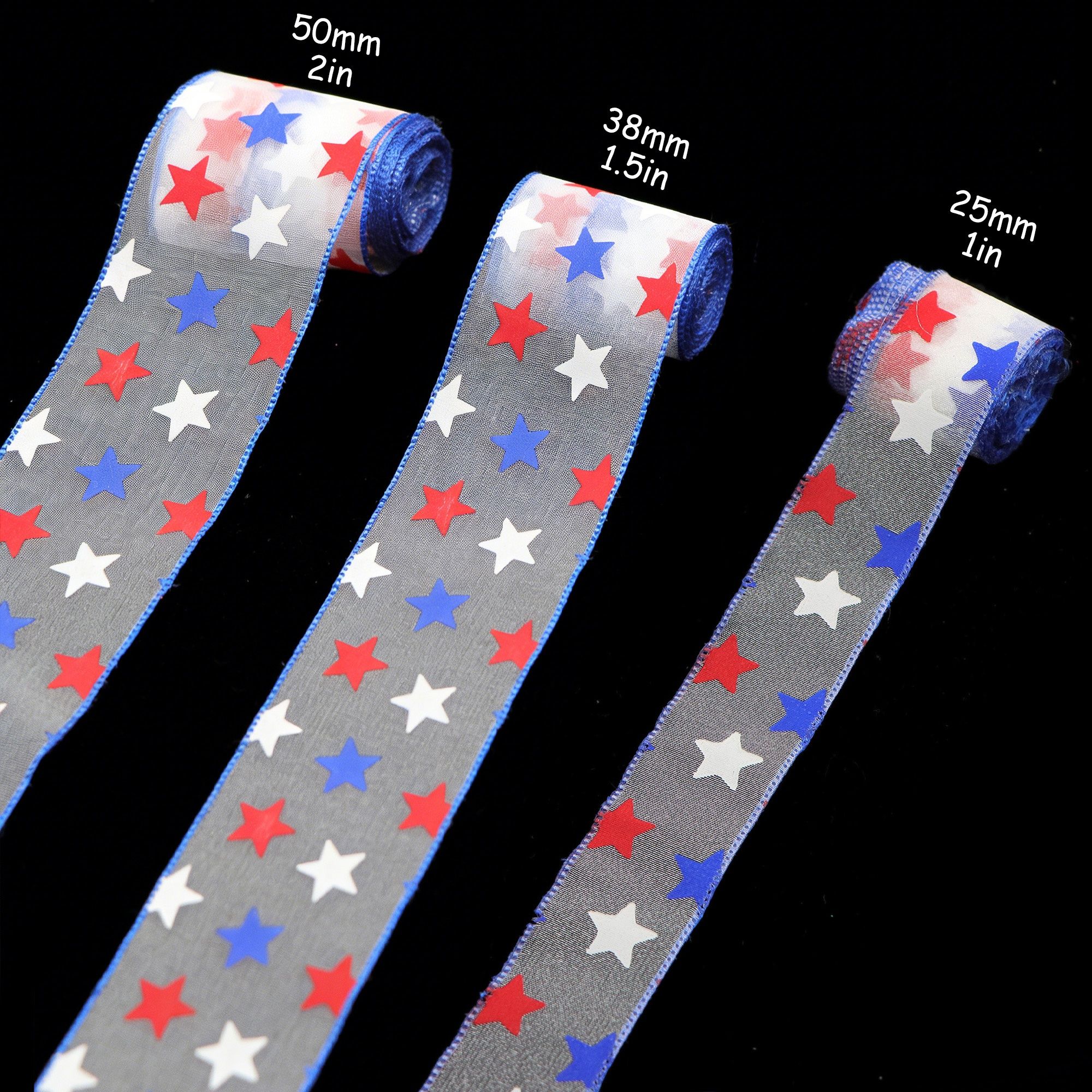 5 Yards/Roll Retro Patriotic Ribbon, Red White Blue Star Organza, Width 38mm, for July 4th Crafts, Wreaths, Bows, Party Decor, Pre-Cut DIY Gifts โ image 4