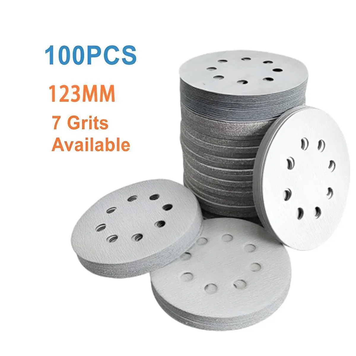 100x 123mm 6/8-Hole Sanding Discs Hook Loop Orbital Sander Pads 80 120 240 Grit - 60 Grits（6-Hole） — image 6