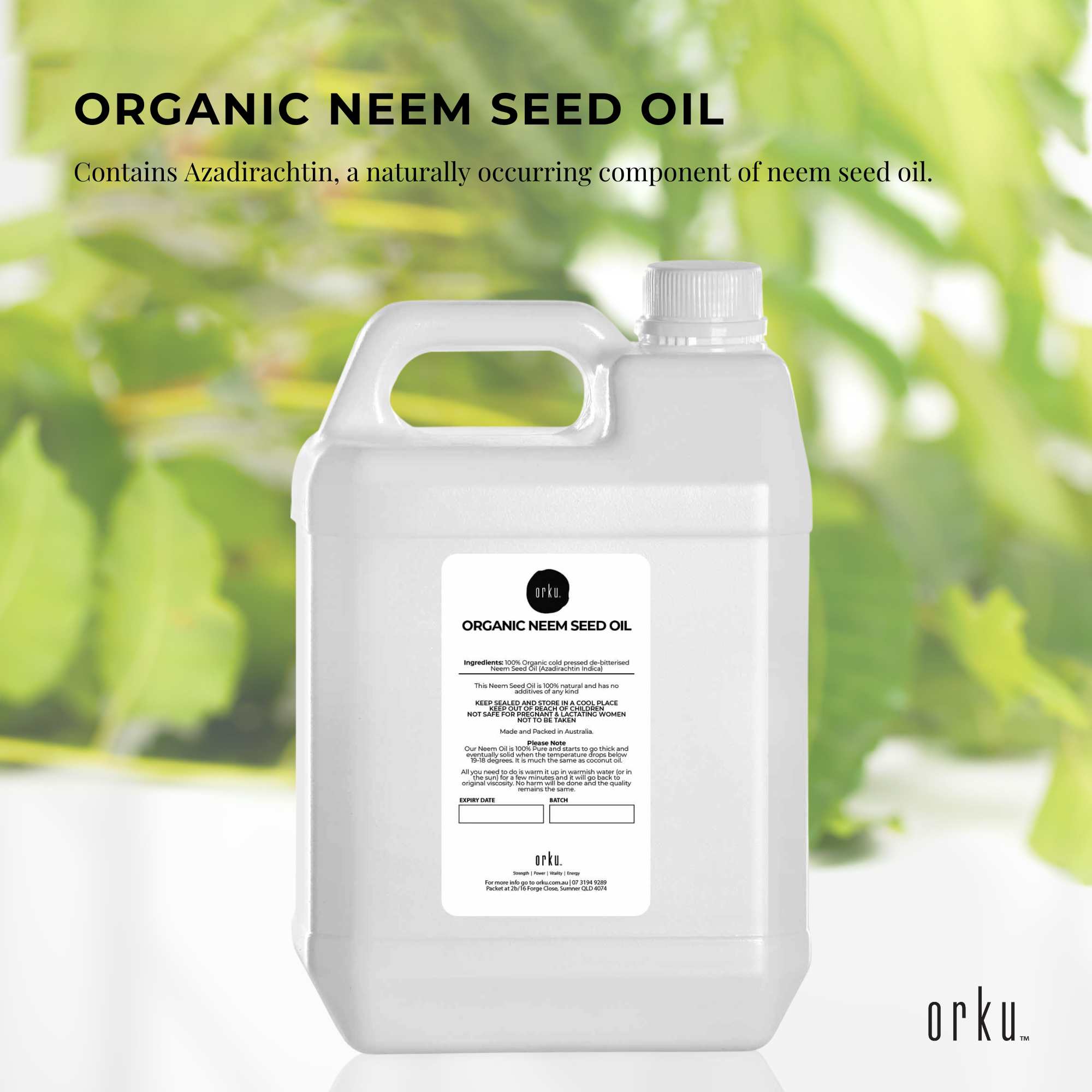 Orku 5L Organic Neem Seed Oil - Debitterised Cold Pressed Azadirachtin Indica — image 2