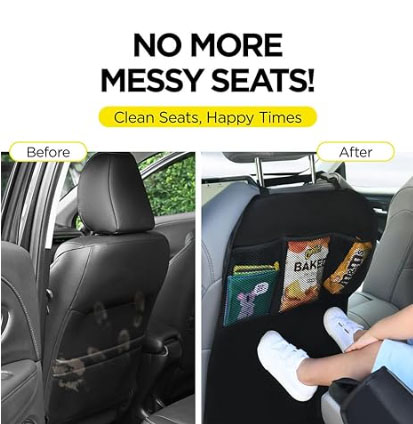 Back Seat Cover For Kids + 3 Pocket Storage Organizer, 2 Pack X-Large Waterproof Kick Mats Backseat Protector, Car Seat Back Protectors For Vehicles To Protect β image 4