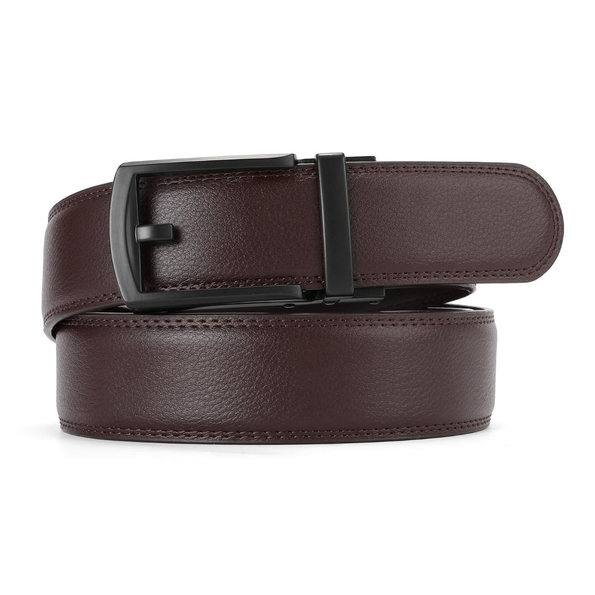 Ratchet Belt for Men Genuine Leather - Micro-Adjust Buckle Trim to Fit Dress Belt Casual to Formal Gift Boxed - Basic Black - Brown - Size 34"-42" Waist