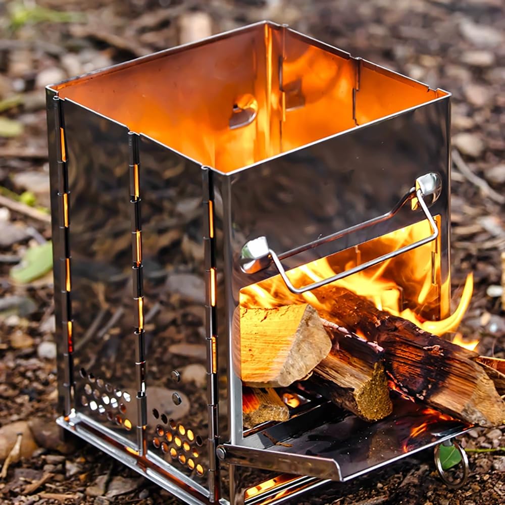 Portable Folding Camping Stove with Grill – Stainless Steel Wood-Burning Fire Pit for Hiking, Backpacking, BBQ & Outdoor Cooking (Silver) — image 4