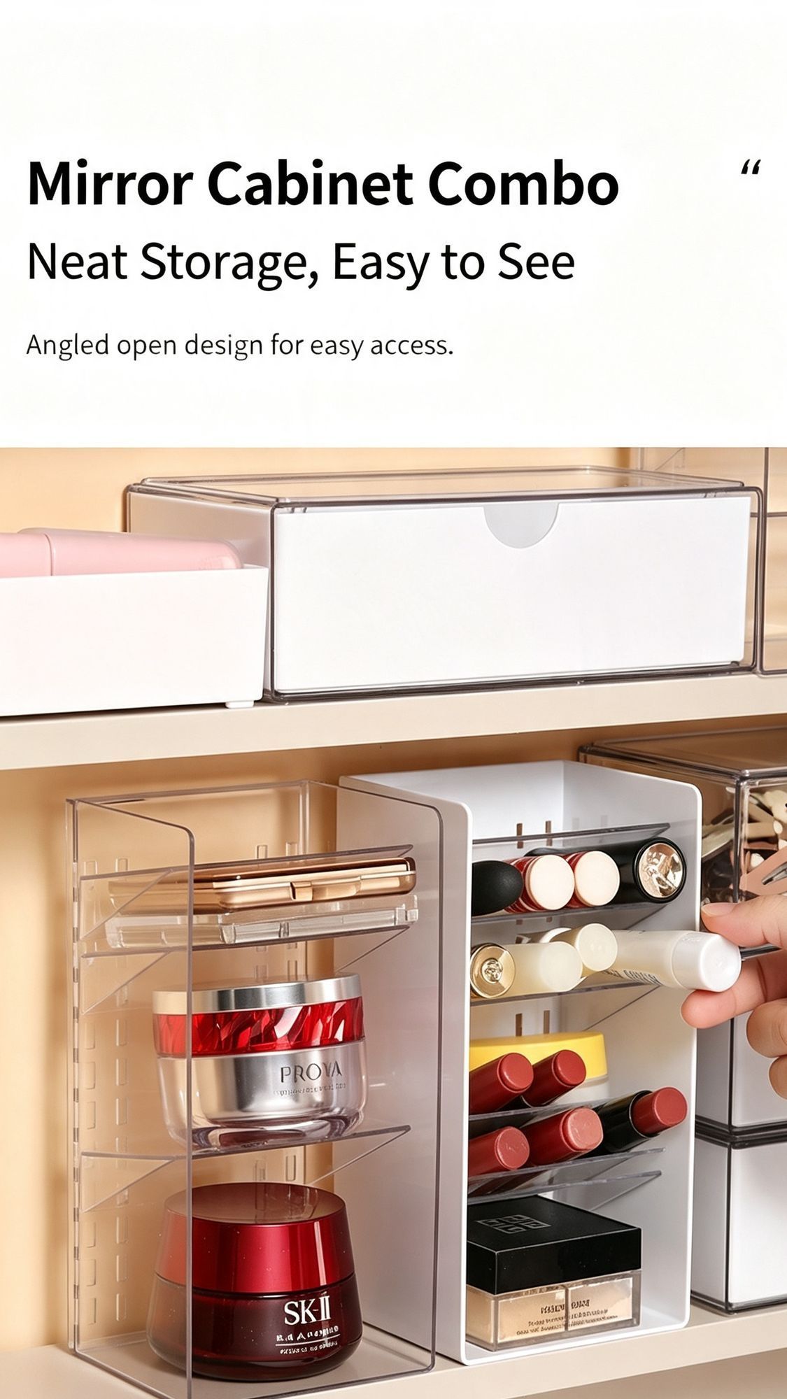 Adhesive Side Pull Drawer Organiser, Clear Acrylic Storage For Mirror Cabinet Interior ā image 5