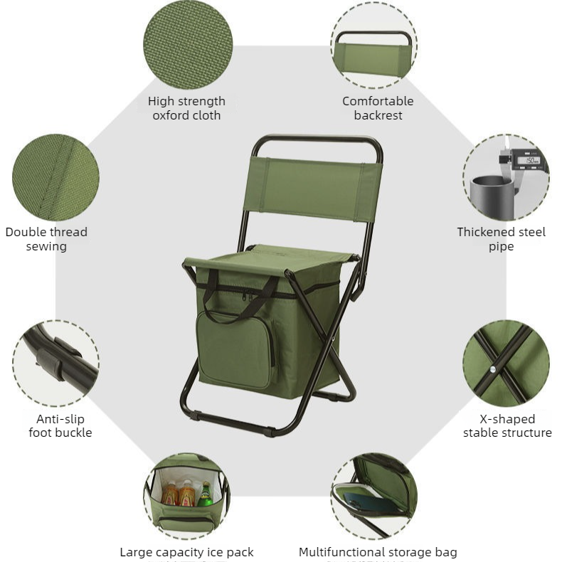 3-in-1 Outdoor Folding Chair with 10L Insulated Cooler, Durable Oxford Fabric, for Camping and Picnics - Blue — image 4