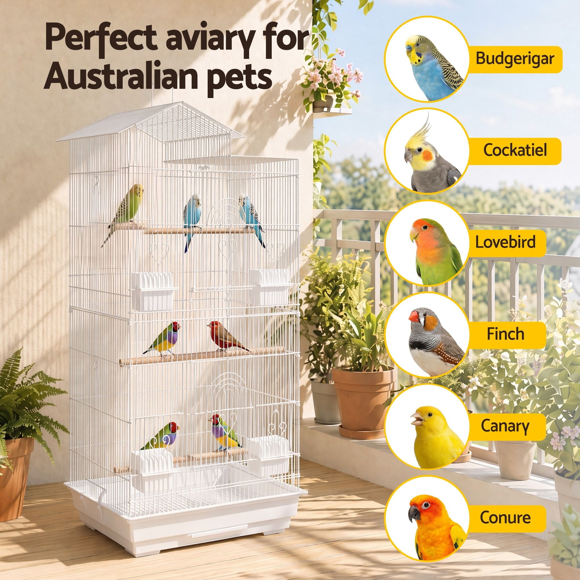 i. Pet 100cm Bird Cage Aviary Parrot Budgie White