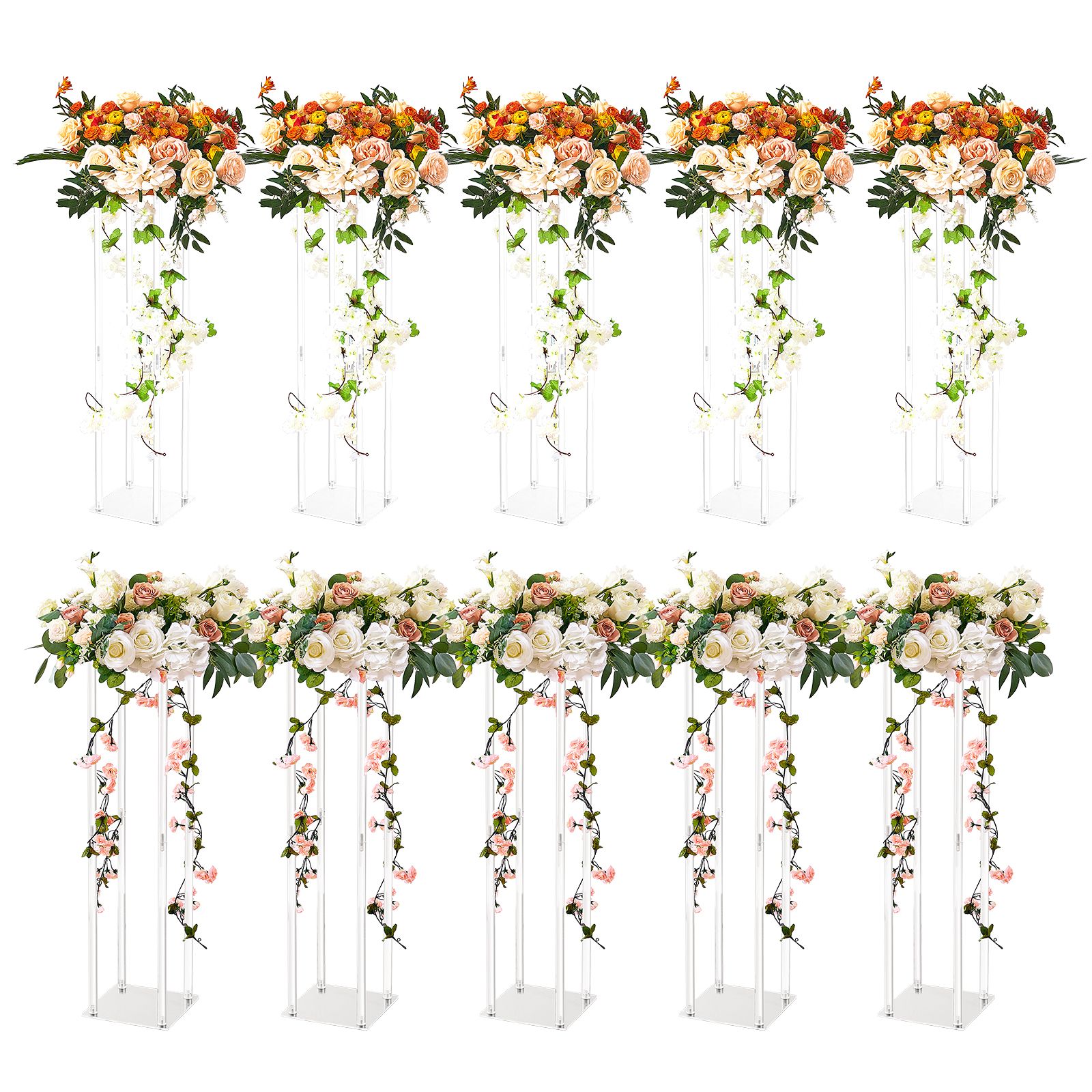 10PCS 23.6inch/60cm High Wedding Flower Stand, With Acrylic Laminate,Acrylic Vase Column Geometric Centerpiece Stands, Floral Display Rack for T-Stage Events