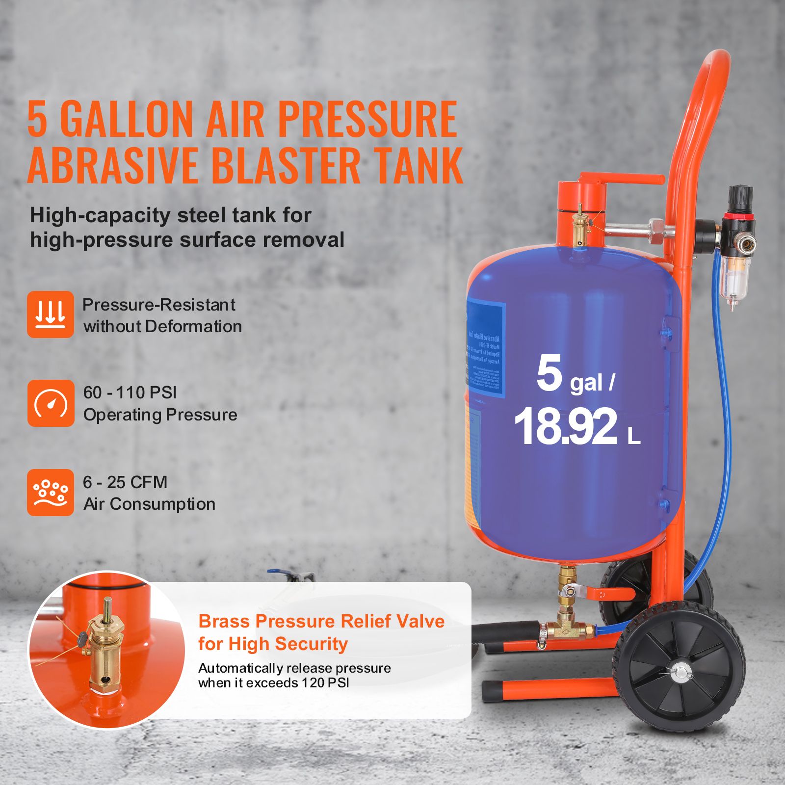 5 Gallon Sand Blaster 60-110 PSI High Pressure Sandblaster with 4 Nozzles โ image 2