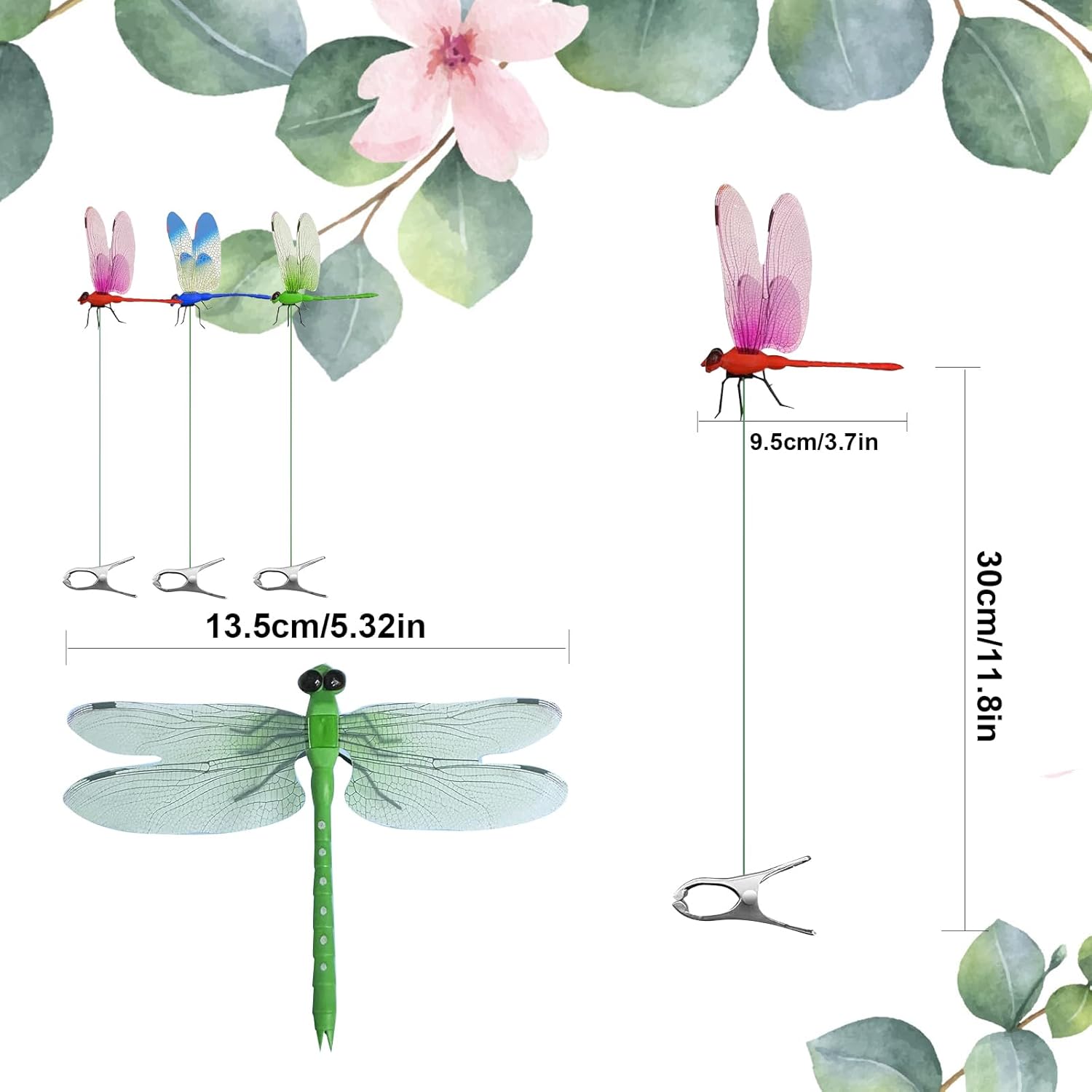 12 Pack Dragonfly Clip,Fake Dragonflies, Humming Bird Stakes Fake, Plastics Dragonfly for Garden Stakes Decor Yard Ornaments for Hat,Deer and Horse,Fly Scare — image 3
