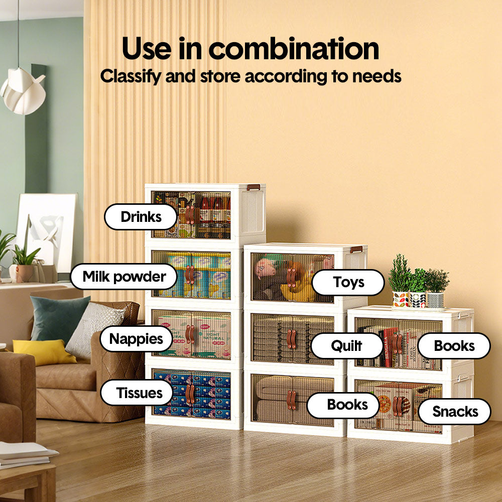 Foldable Storage Cabinet Stackable Bins Household Plastic Closet Multi-purpose Organizer Doors and Top Lid 2 Way Opening with 360 Degree Rotatable Wheels — image 5