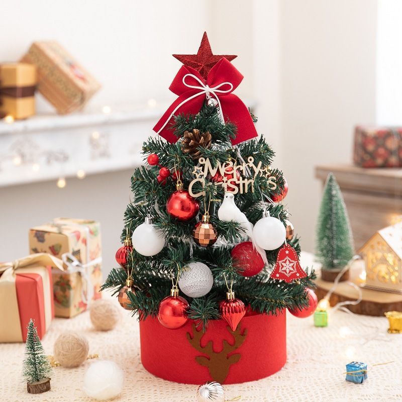 Mini Desktop Christmas Tree Flocked Pink Christmas Tree Set - red and white - Size 45cm โ image 6