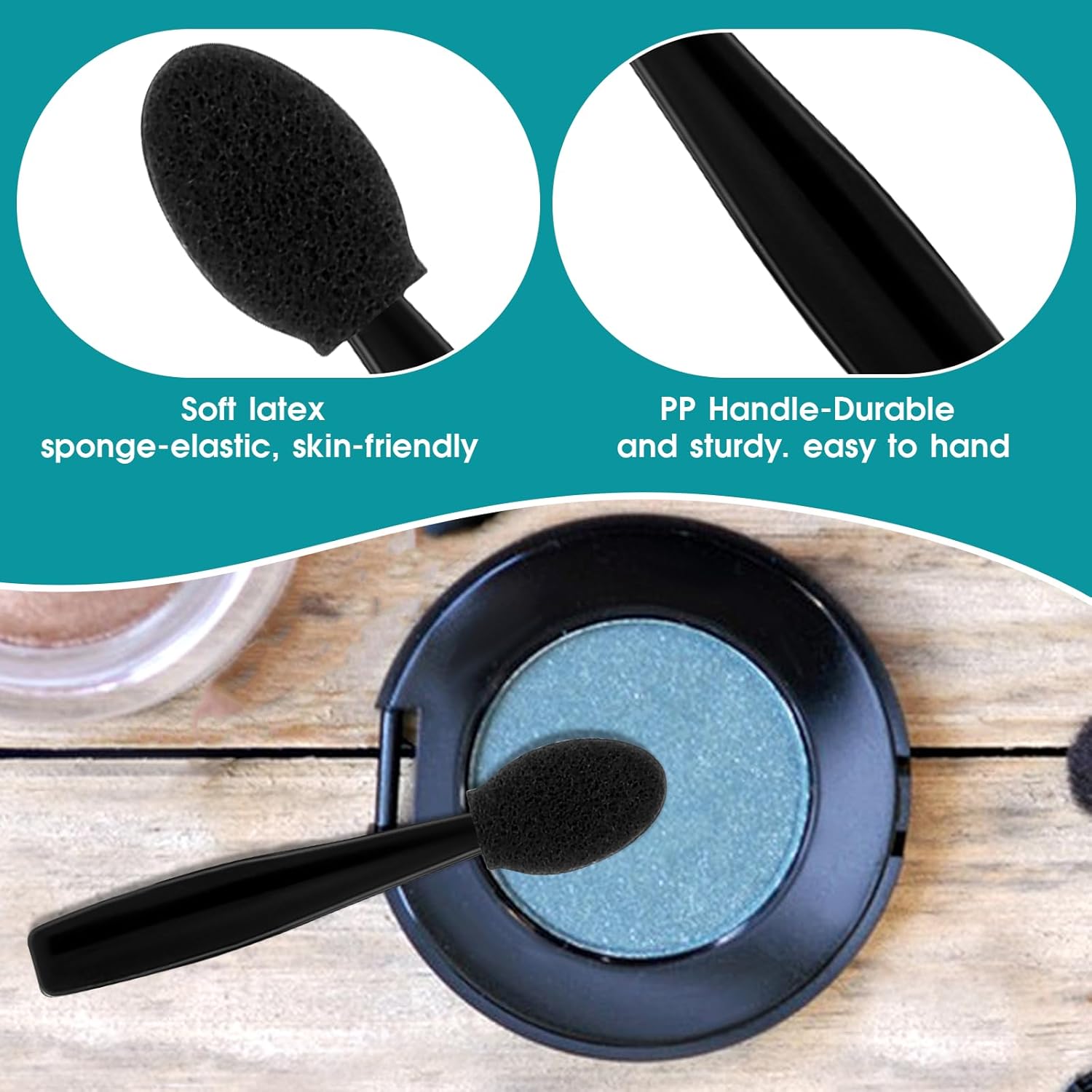 50 Pcs Eye Shadow Applicator Sticks, 1.9" Reusable Short Handle Dual Sided Sponge Cosmetic Brushes, Professional Disposable Single Head Soft Mini Portable — image 3