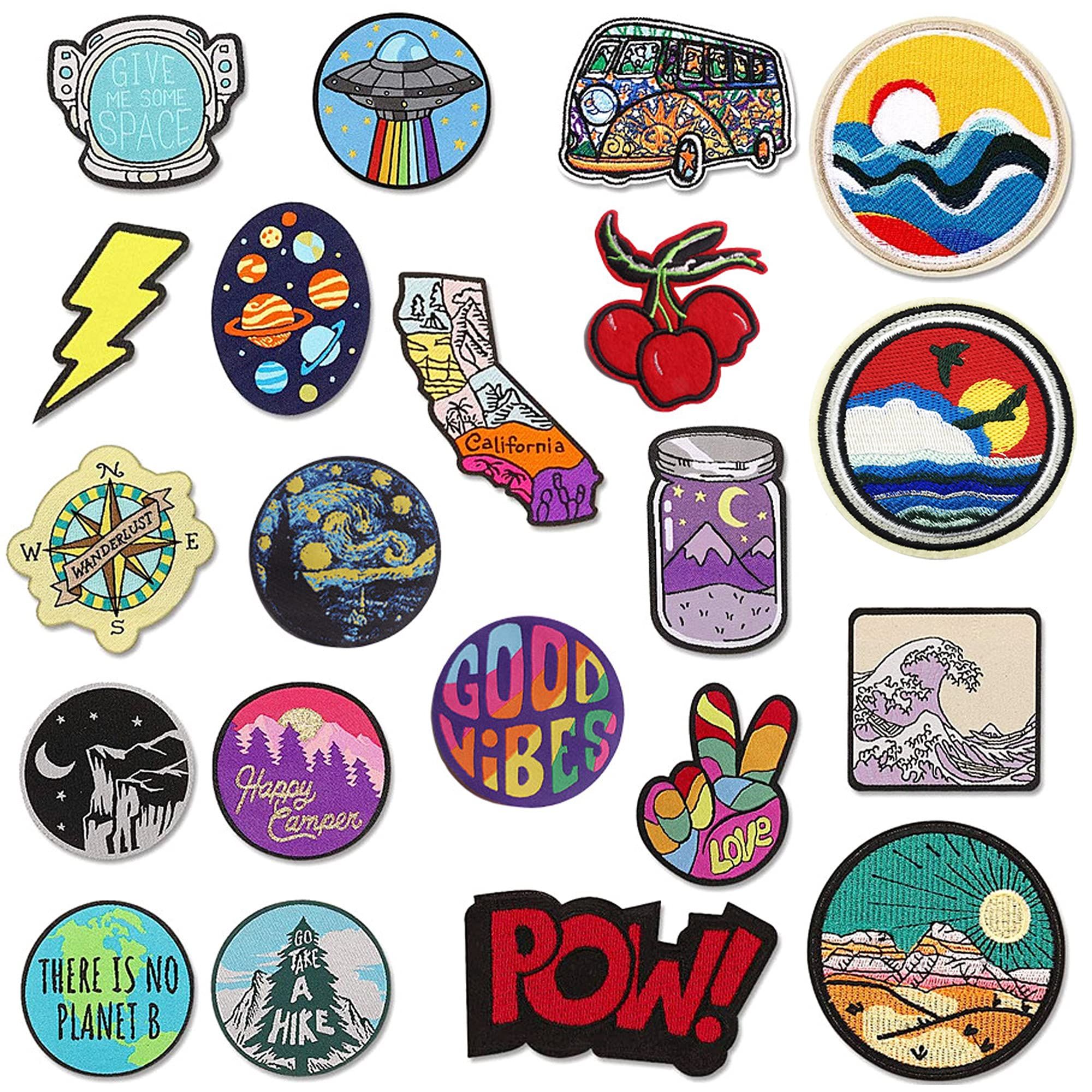 20PCS Applique Stickers Colorful Patches Universe Space Plants Iron on Patches Embroidered for Jackets Backpacks Kidโs Clothes