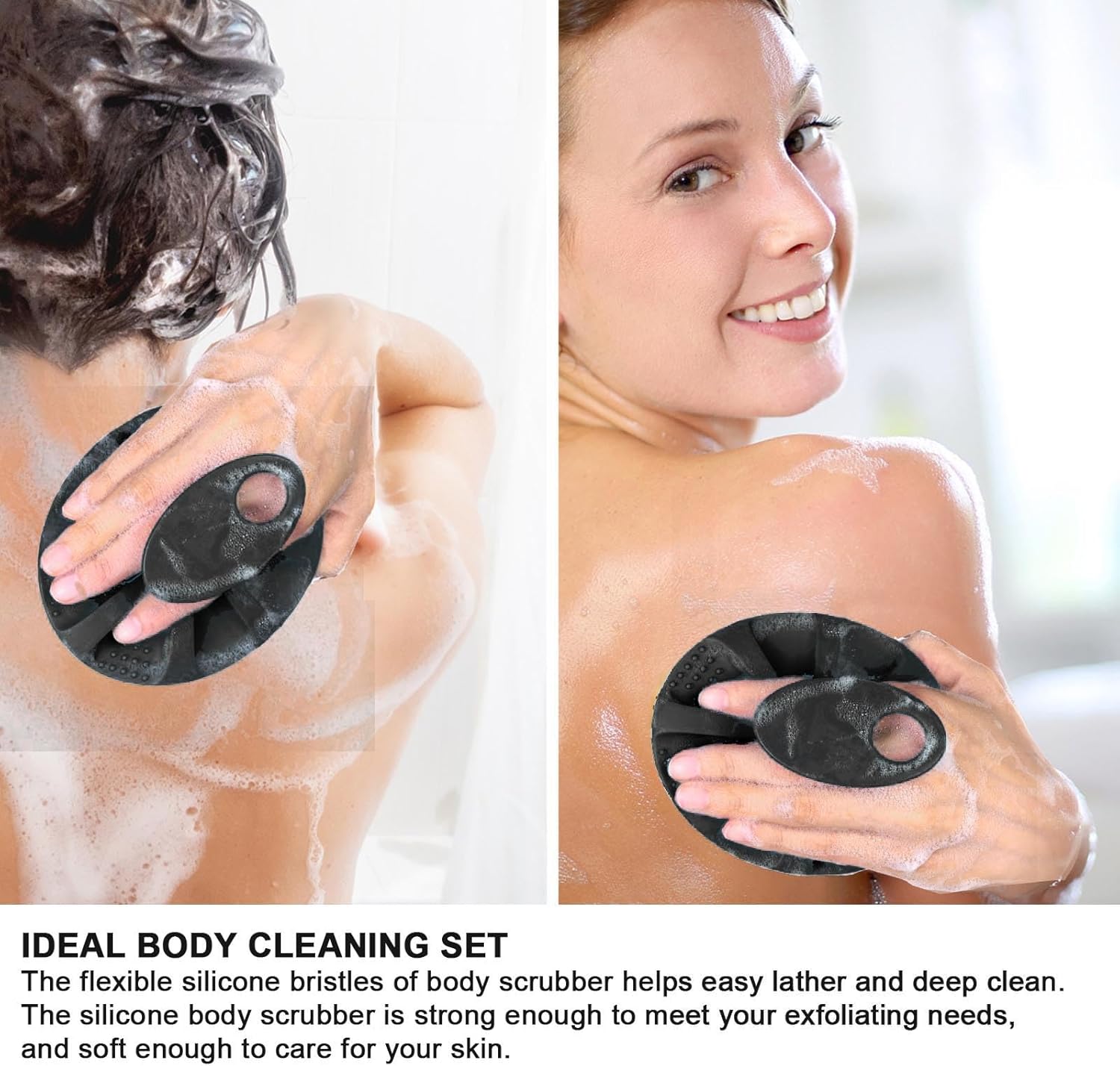 Soft Silicone Body Cleansing Brush Shower Scrubber, Gentle Exfoliating and Massage for All Kinds of Skin (Gray+Black) — image 2