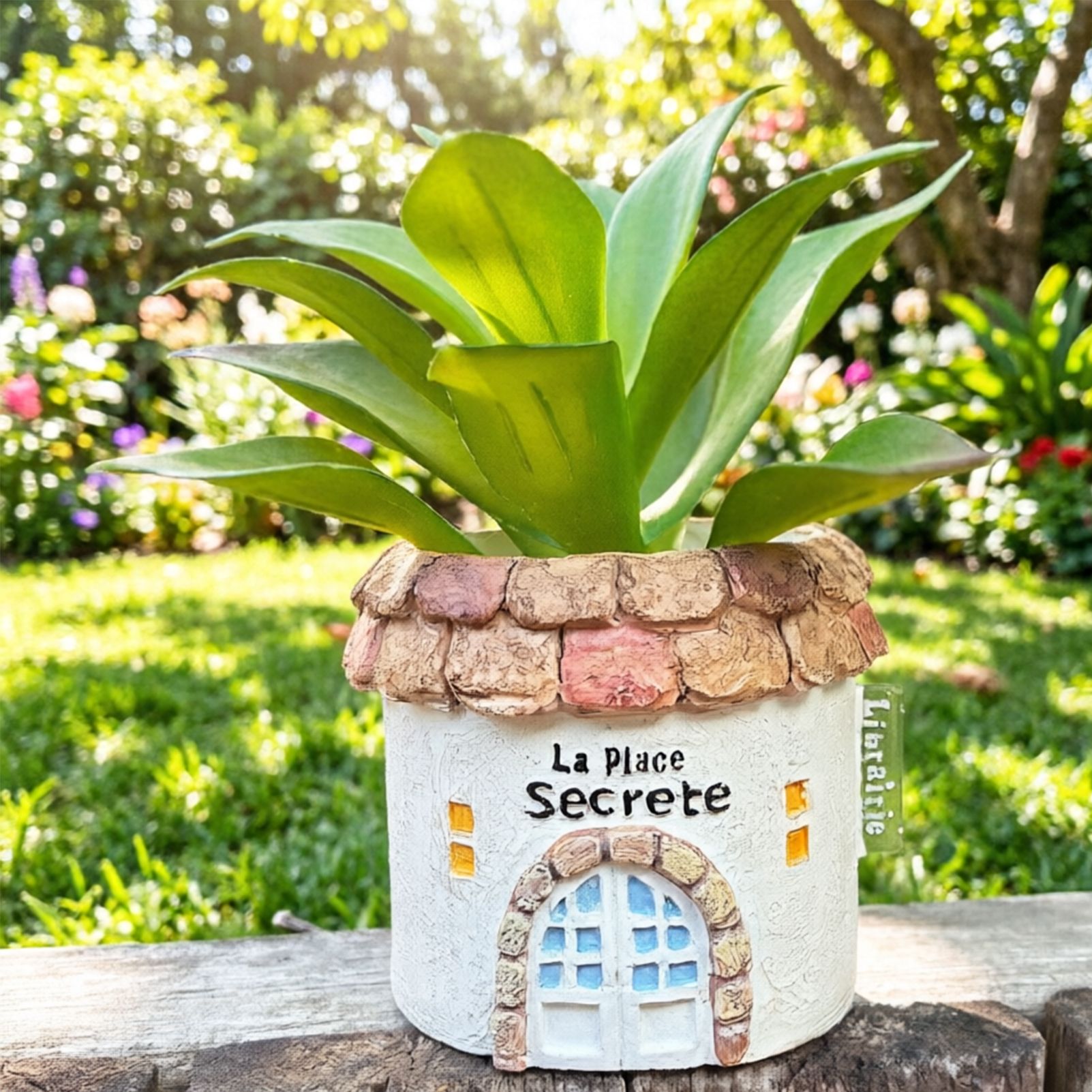 Mini Resin Round Cottage House Planter French Country Style Succulent Pot with Drainage Hole, Rustic Garden Decor for Indoor/Outdoor Desktop, Small — image 5