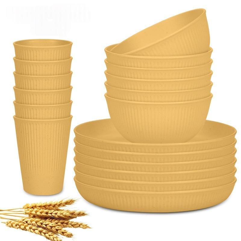Wheat Straw Dinnerware Set Unbreakable Dinner Plates BPA-Free Dinnerware - Light Green - Size 01 — image 3