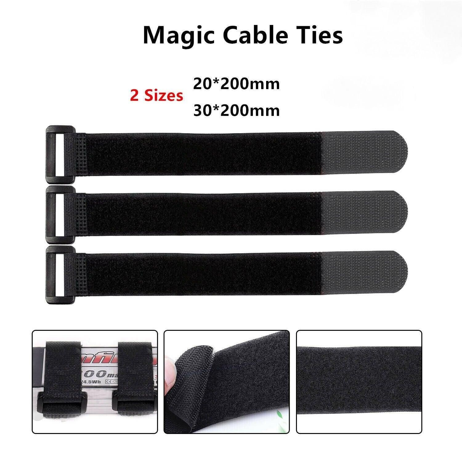 Magic Cable Ties Reusable Winder Coded Organiser Cords Hook Loop Black - 20*200mm 50PCS โ image 2
